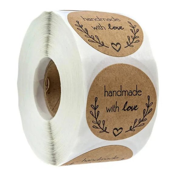 NEW 500pcs/roll Handmade With Love Stickers Branches - Dark Brown Kraft Labels - Picture 1 of 5